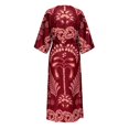 thumbnail image 4 of Bysome Women Dress Flower Print Long Sleeve V-Neck Dresses Summer Casual Women Dresses Size L Red, 4 of 5