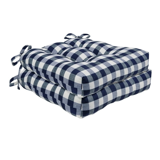 Buffalo Check 2 Pack Chair Pad Navy White 16x15x3 Inches