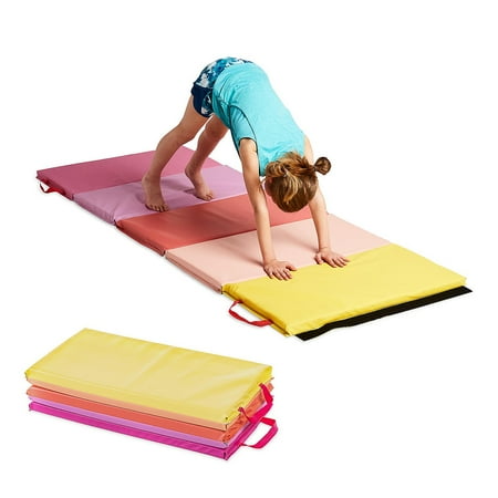 HearthSong 5-Panel Folding Kids  Gymnastics Tumbling Mat for Active Play  with Carrying Handles  Sun
