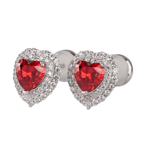 Aretes para Mujer de Plata .925 con Zirconia Cúbica, LuckyLy Aretes de Corazón Brillante – Joyería Ideal como Regalos para Mamá y Regalos para Mujer en San Valentín y Navidad, Modelo Zaria rojo
