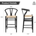 thumbnail image 2 of Farini Wishbone Counter Height Barstool, Fully Assembled Weave Bar Chair with Wooden Frame, for Kitchen Island, Dining Room, Bar, Single, Black-Beige, 2 of 7
