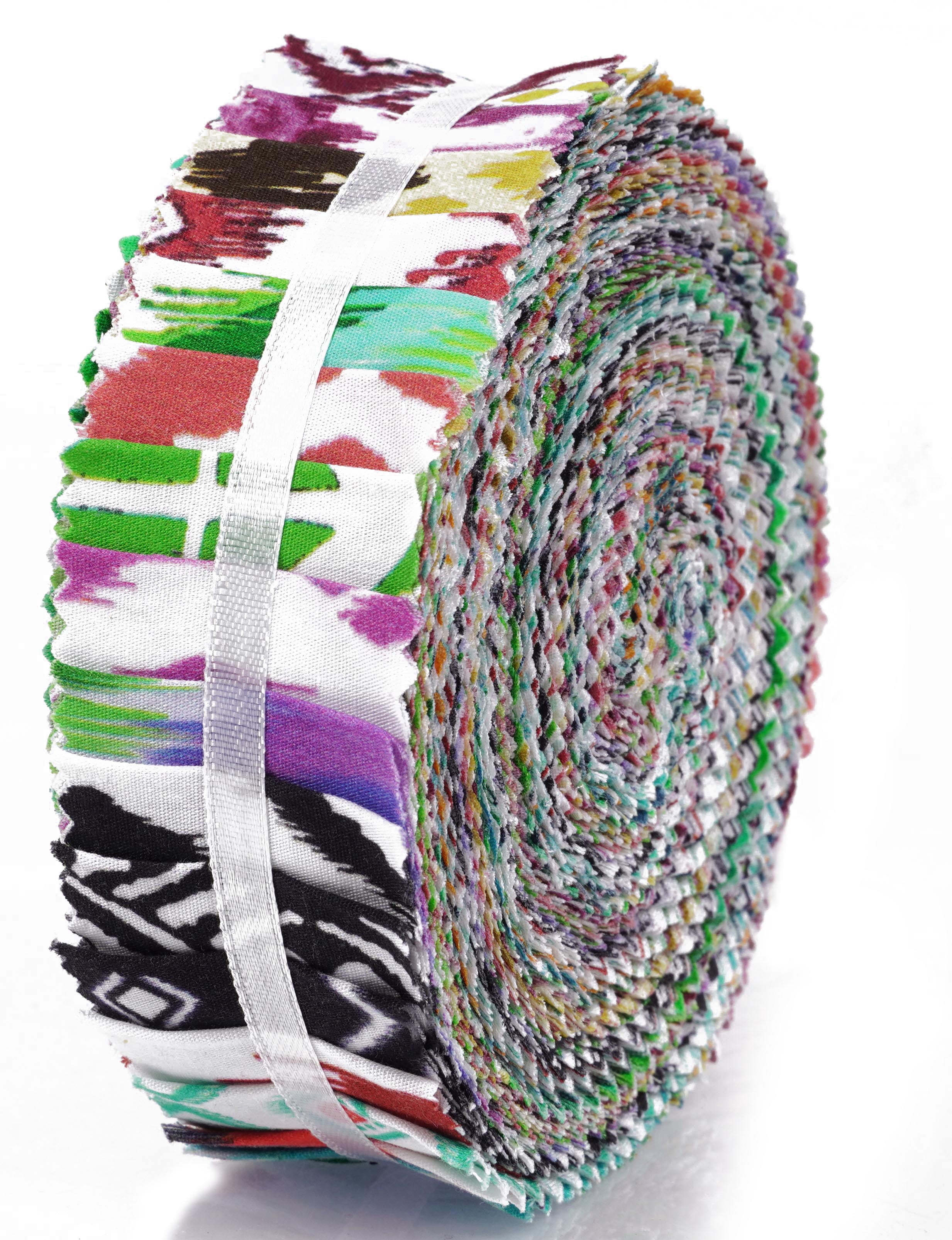 Soimoi 40Pcs Ikat Print Precut Fabrics Strips Roll Up 1.5 inches Cotton Jelly Rolls For Quilting - Multicolor