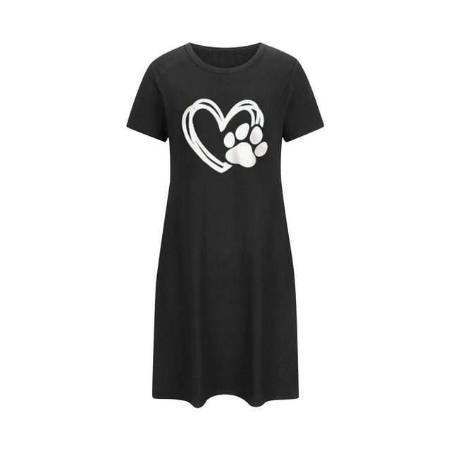 fheaev Chemises de Nuit pour Femmes Grande Taille Imprimé de la Saint-Valentin Chemise de Nuit Décontractée à Manches Courtes Robe de Sommeil Ample Confortable Pyjama Col Rond Chemises de Nuit Douce Tenue de Nuit