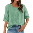 thumbnail image 2 of Oversized Tshirts for Women, Fashion Casual Solid Color Pleated Cotton and Linen Tops Shirts, Green XL, 2 of 9
