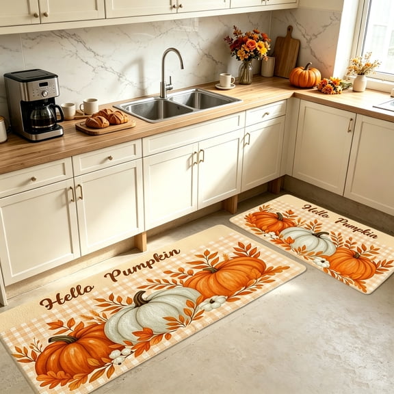 Zynviq Thanksgiving Area Rugs 15.7" X 47.3" Pumpkin Throw Rug Polyester Orange Washable Rectangular Small Rug for Bedroom