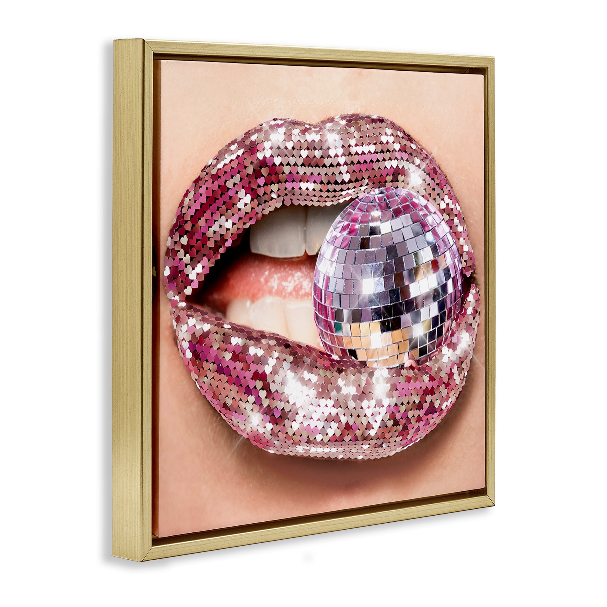 Stupell Industries Biting Disco Ball Novelty Painting Gold Floater Framed Art Print Wall Art, 18 x 18