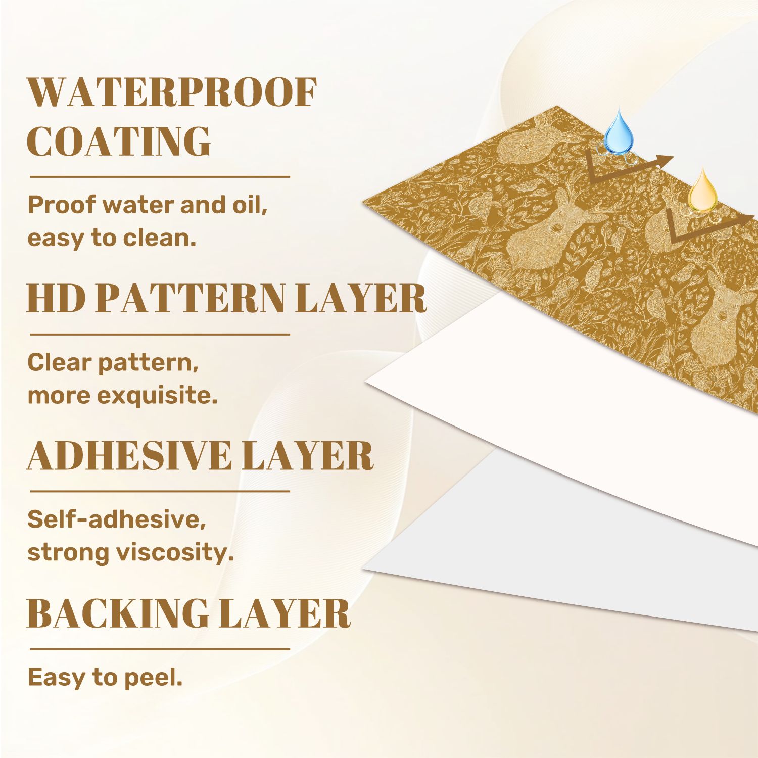 Hunt Peel and Stick Wallpaper 17.7in x 9.8ft Whimsical Floral Fauna Deer Birds Mustard Contact Paper Vinyl Waterproof Self Adhesive Wall Paper for Bedroom Shelf Cabinet Renter Friendly