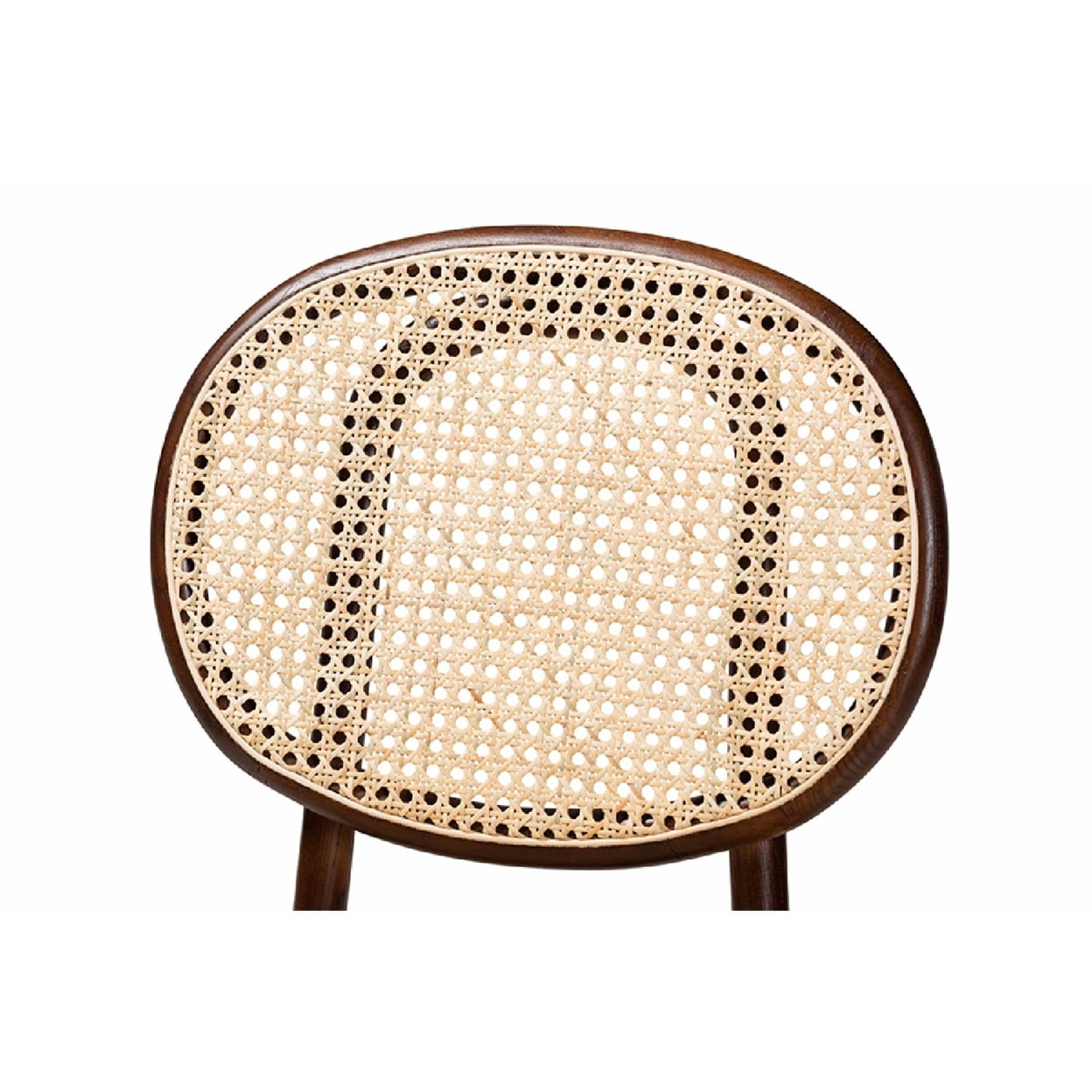Baxton Studio Garold Mid-Century Modern Brown Woven Rattan and Walnut Brown Wood 2-Piece Cane Dining Chair Set