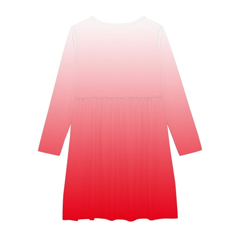 KSODFNXH Cute Dresses for Big Girls Long Sleeve Size 4-14 Teens Kids Trendy Gradient Printed Pullover Crewneck A-Line Dance Workout Midi Dress, Girl's