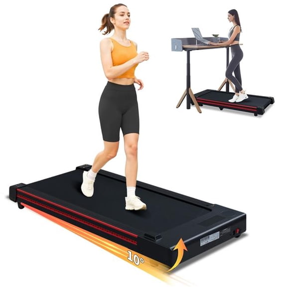 4 Supply D0102757AC2 Walking Pad Treadmill with 10 Deg Incline, Remote Control 3HP Portable Compact Treadmills for Home Office, Treadmill 264 lbs Capacity, LED Display - Black & Gray