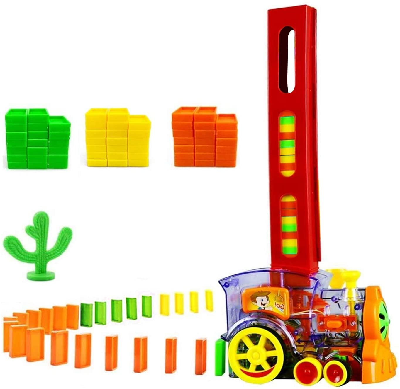 with Light & Sound Birthday Gift 60pcs Kids Children Domino Train Toy Set 