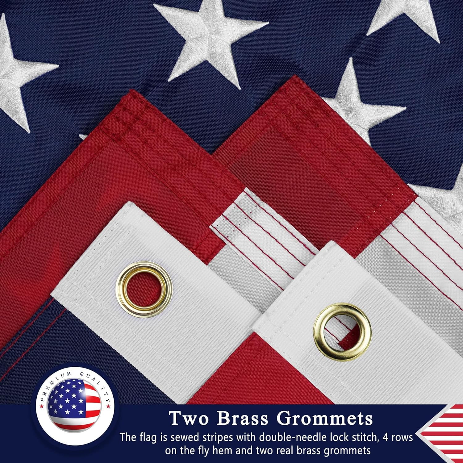 American Flag 4X6 Ft for Outside, Heavy Duty Nylon US Flags for High Wind Outdoor, Fade Resistant and Waterproof USA Flag with Embroidered Stars, Sewn Stripes, Brass Grommets,304SS Hook