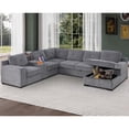 thumbnail image 5 of Hybition Chenille Sofa Modern Pullout Sofa bed 7 Seater Sectional Couch with Multifunctional Console & Storage Chaise-Color:Light Grey, 5 of 7