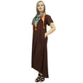 thumbnail image 2 of Bimba Women's Asymmetrical Hem Summer Pockets Dress Brown Maxi With Scarf-12, 2 of 9