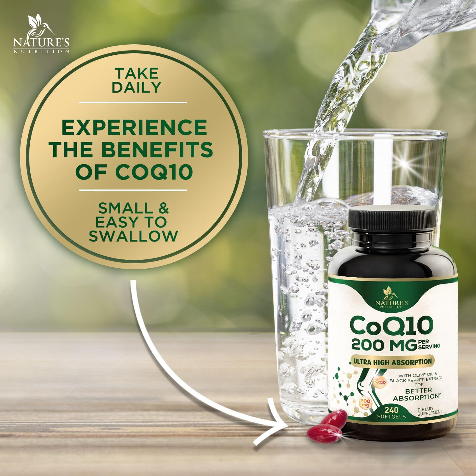 CoQ10 Softgels - Coenzyme Q10 200mg Per Serving - Extra Strength Coenzyme Q10 Supplement - Piperine for Enhanced Absorption - CoQ10 Antioxidant for Heart Health Support - Bottled in USA, 240 Softgels