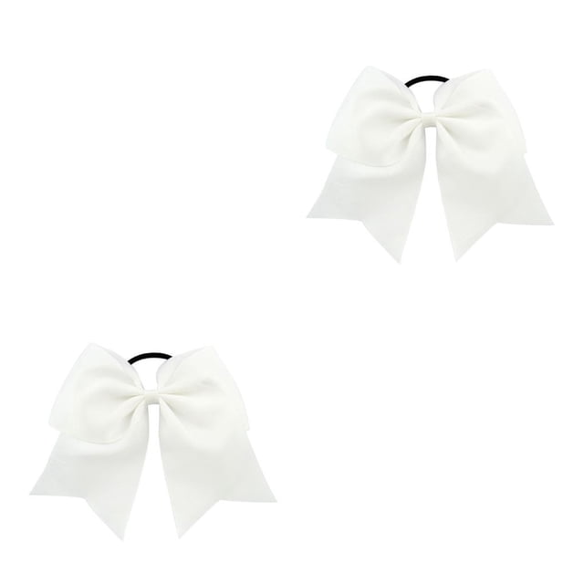Qarigey Banda para el cabello grande Bowknot Elástico Adornos de goma Ajustable Snag Free Ponytail Holder Bobbles Seamless Scrunchies White Blanco 2piezas