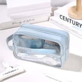 thumbnail image 2 of Clearance! Large Grid Mesh Pencil Case 3 Compartment Pen Bag Clear Handheld Multifunction Pencil Pouch Transparent Makeup Bag for Teen Student College Business Travel Adult One Size Blue, 2 of 6