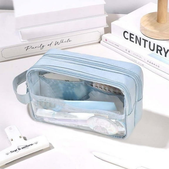 Toolix Pen Three-Layer Large Capacity Transparent Pencil Case Blue