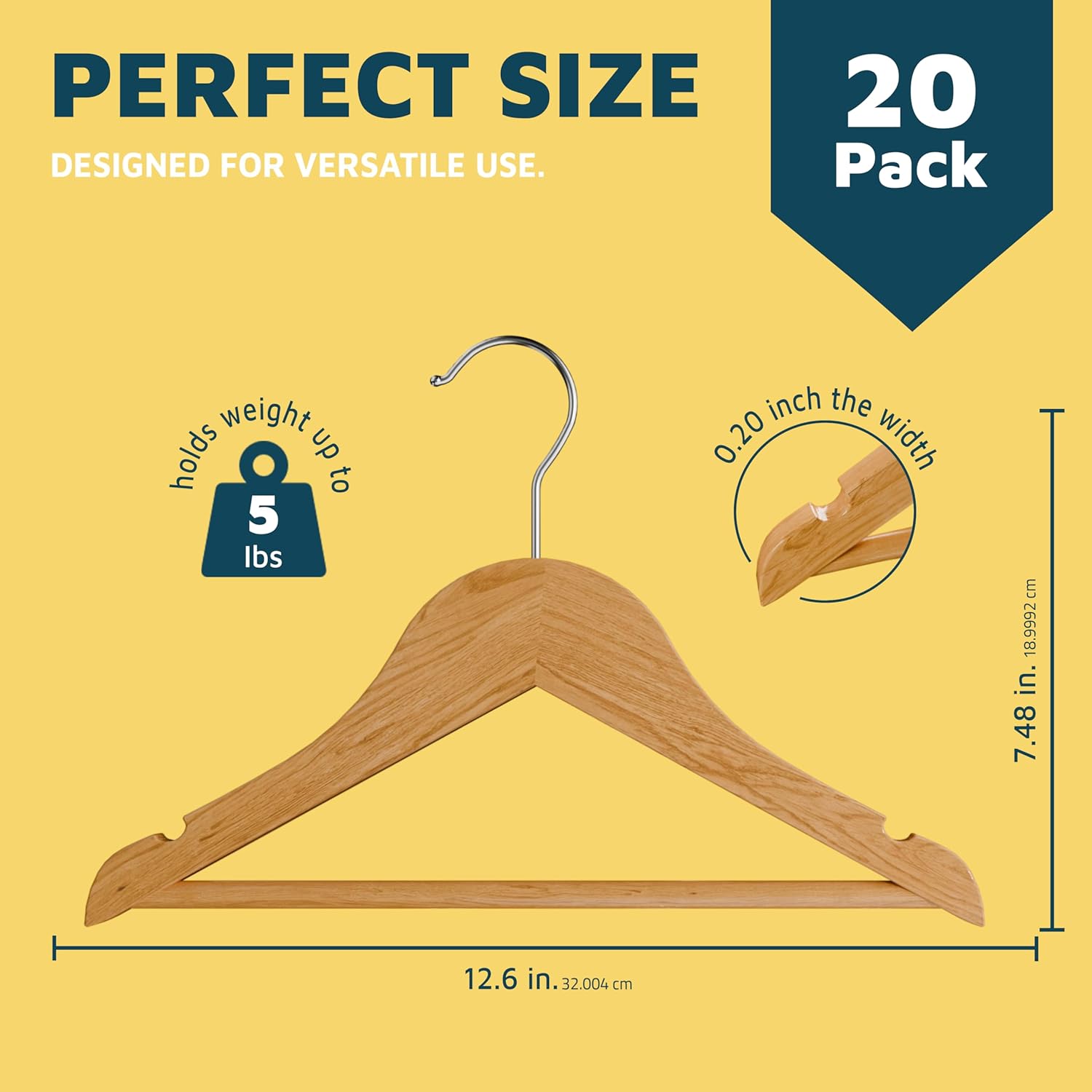 Lifemaster 20-Pack Natural Wooden Kids Hangers, 11.8" Toddler & Baby Hangers with 360° Swivel Hook, Pants Bar & Notches, Space-Saving Design, Ages 0–8