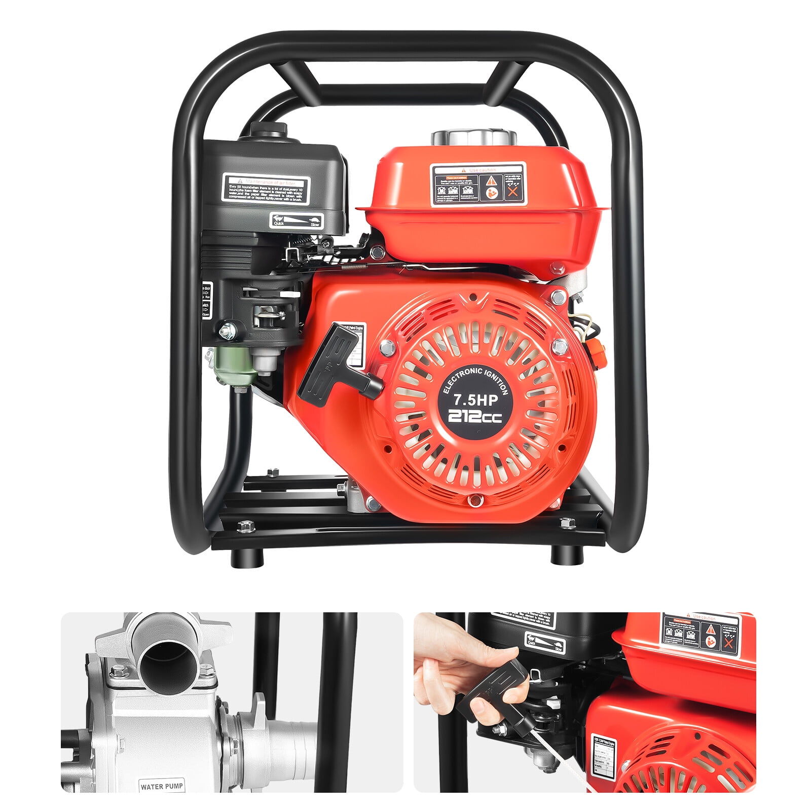 Gasoline Water Pump 7.5HP 212CC, High Pressure for Farm Irrigation Fire Rescue with 98ft Head 5H Run Time