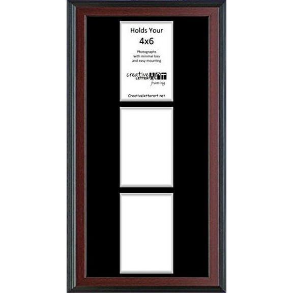 3 Opening Vertical Mahogany Frame with Black Mat to hold 4x6 photographs for your Name, Special Word or Collage