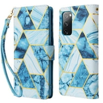 Dteck Marble Patterned Case for Samsung Galaxy S20 FE 6.5-inch,Magnetic Leather Card Holder Wallet Kickstand Galaxy S20 FE 5G Case Flip Shockproof Protective Cover with Strap,Blue