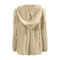 thumbnail image 6 of ManxiVoo Women's Chunky Cable Knit Hooded Pullover with V Neck and Long Sleeve Oversized Loose Fit for Cozy Winter Days L Size Beige, 6 of 6