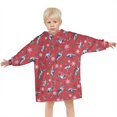 thumbnail image 3 of Red Cartoon Dinosaurs Snowflakes Pattern Blanket Hoodies for Kids 6-13YR Oversize Wearable Blanket Hoodies for Boys Girls Teens, 3 of 7