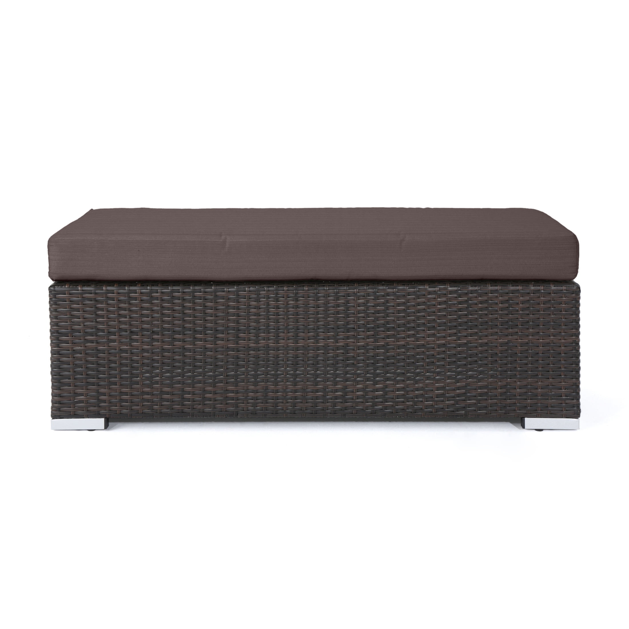 Christopher Knight Home 46.5'' Outdoor Wicker Bench with Cushion, Metal Frame, Brown