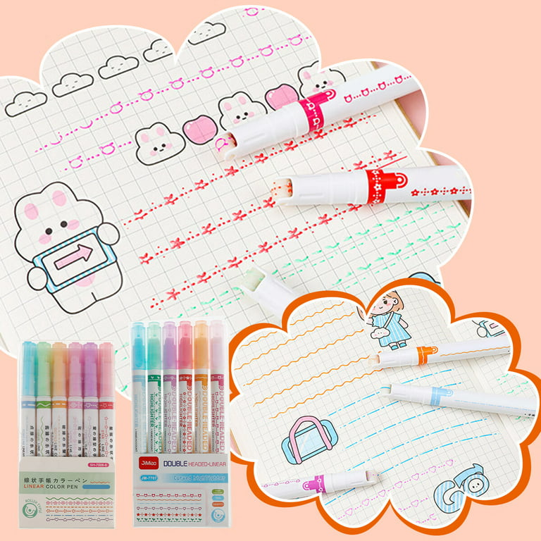 12pcs Colored Pens Curve Line Planner Markers Journaling Pen with Roller Design Multiple Pattern Fine Tip Colored Markers for Scrapbooks Note Calendar