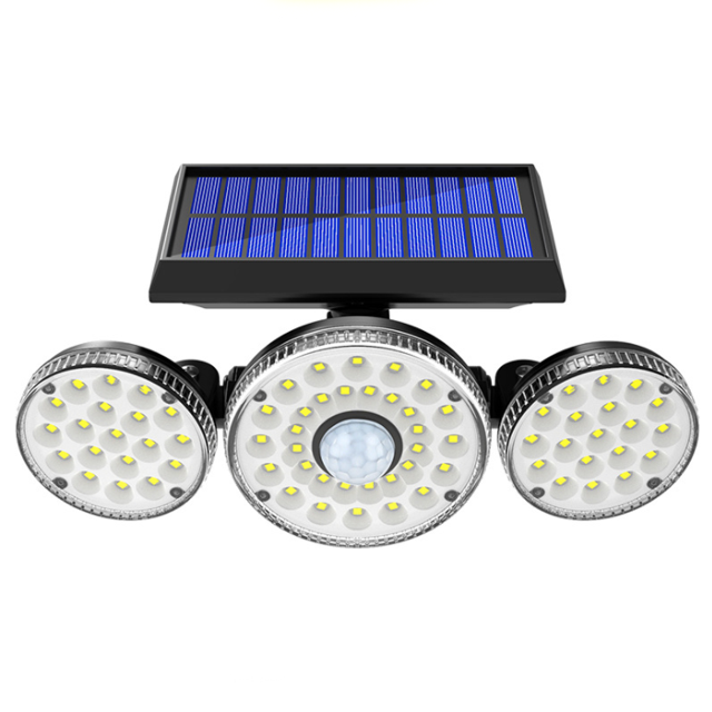 Lámpara solar Aplique de pared solar LED de tres cabezas Luz de jardín de inducción de cuerpo humano giratoria impermeable al aire libre (LED 7O) ER