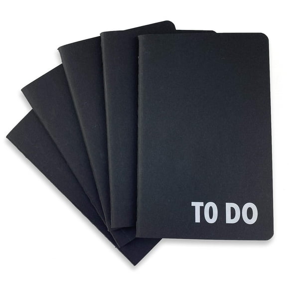 RICCO BELLO 3.5 x 5.5 Inch Pocket to Do Checklist Notebook, 64 Pages Per Notebook, 5-Pack (Black)