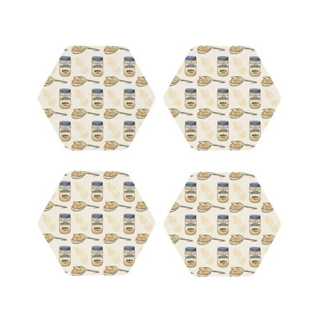 

Tebeau Peanuts Print Set of 4 Leather Drink Coasters Round Cup Mat Pad for Home and Kitchen Use 4 -Hexagon