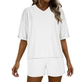 thumbnail image 1 of Timegard 2 Piece Sets for Women Summer Short Sleeve V Neck Tops Shorts Casual Loose Oversized Ribbed Knit Outfits, 1 of 9