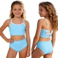 thumbnail image 2 of HAJWOH Bathing Suits for Girls Fashion Summer Teen Tankini Swimsuit Two Piece Adjustable Strap Cut Out Color Block Swimwear, 2 of 6