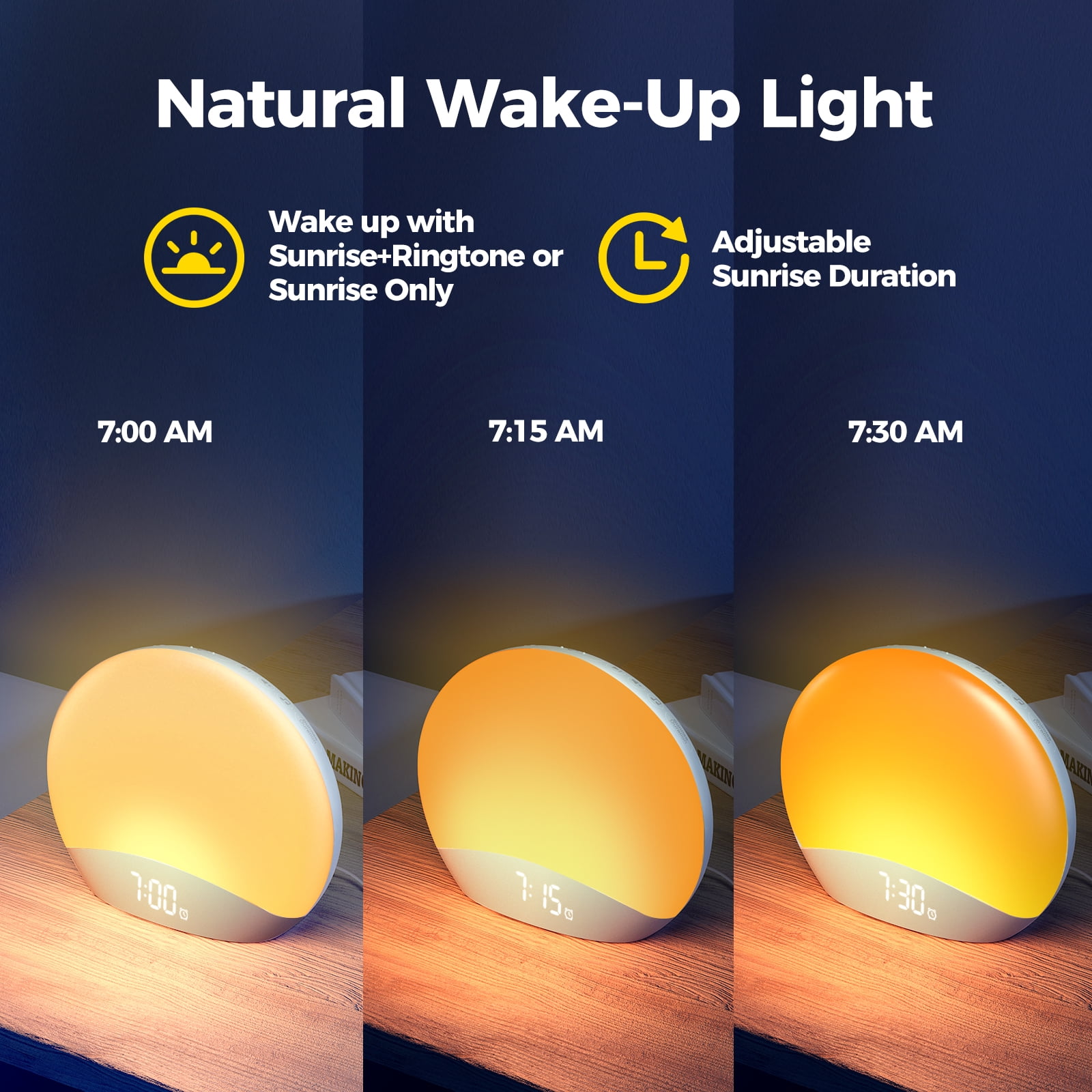  REACHER Sound Machine Sunrise Alarm Clock with Night Light, 26  Nature Inspired Sleep Sounds, 0-100% Dimmable Clock, Sunrise Lamp, Wake Up  Light, Brown/Pink/White Noise Machine for Babys, Adults, Kids : Health