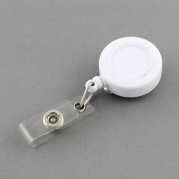 10 porta credenciales retráctiles de plástico con clip, 84 x 31 x 12 mm, color blanco, para tarjetas de identificación, tarjetas de trabajo, carretes retráctiles para credenciales de identificación.