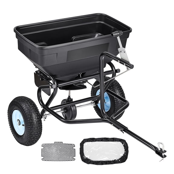 VEVOR Tow Behind Broadcast Spreader, 130LBS Capacity, Tow/Push Garden Spreader with 13 in Tires, 30 Adjustable Setting & 9.8 ft Spreading Width, Lawn Spreaders for Seed, Fertilizer, Salt