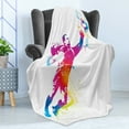 thumbnail image 4 of Soccer Soft Flannel Fleece Throw Blanket, Goalkeeper Catches the Ball Goal Star Training International Game Spray Design, Cozy Plush for Indoor and Outdoor Use, 60" x 80", Multicolor, by Ambesonne, 4 of 5