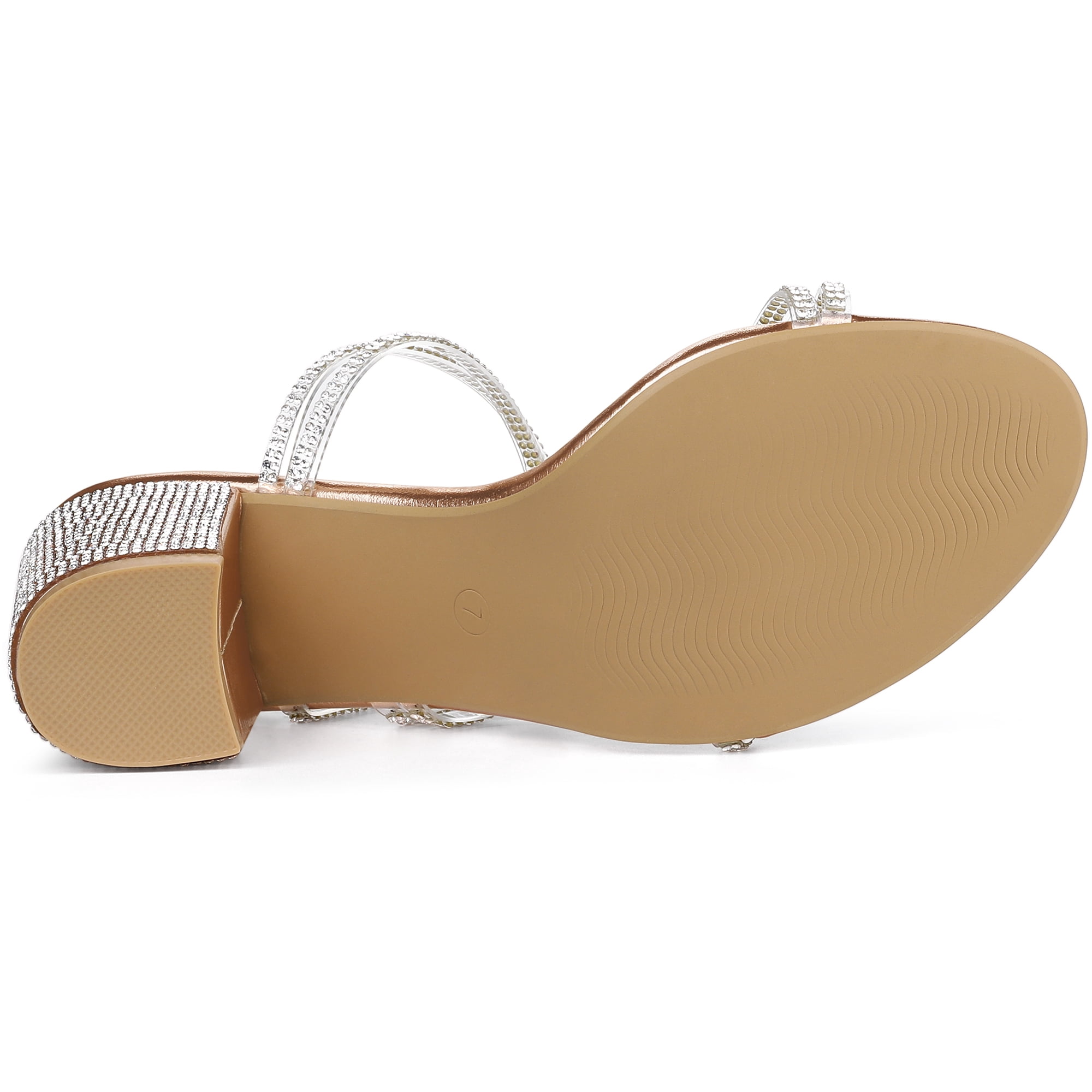 DARING DIVA Women's Rhinestone Block Heel Slide Sandals Rose Gold 7