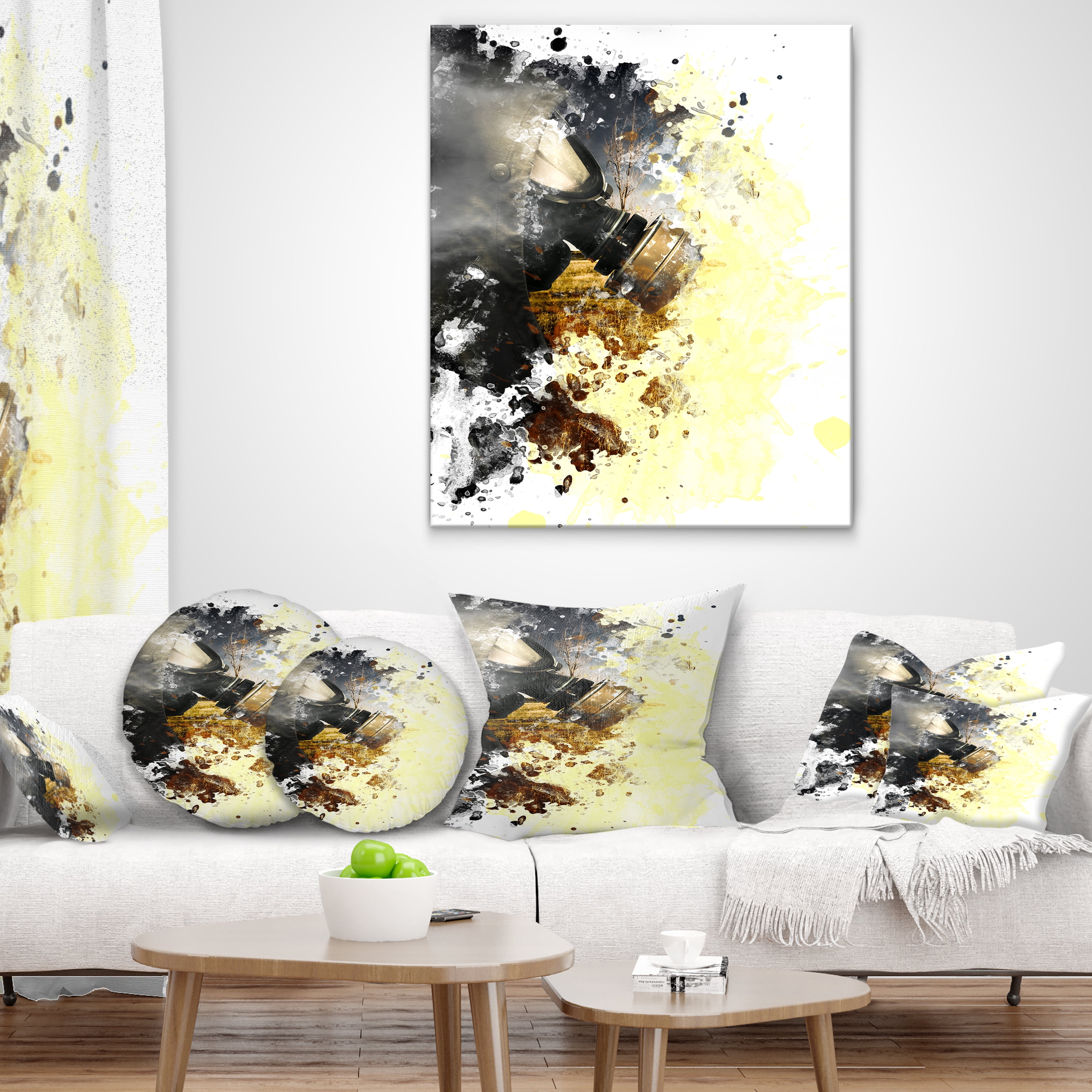 Designart Disaster of War and Gas - Abstract Throw Pillow - 12x20