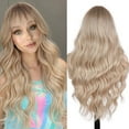 thumbnail image 2 of UYGDUY-Strawberry Blonde Wig with Bangs T/Ash Blonde Ombre with Dark Roots Heat Resistant Synthetic Wavy Curly Hair for Women Daily Party Use 26 Inches, 2 of 2