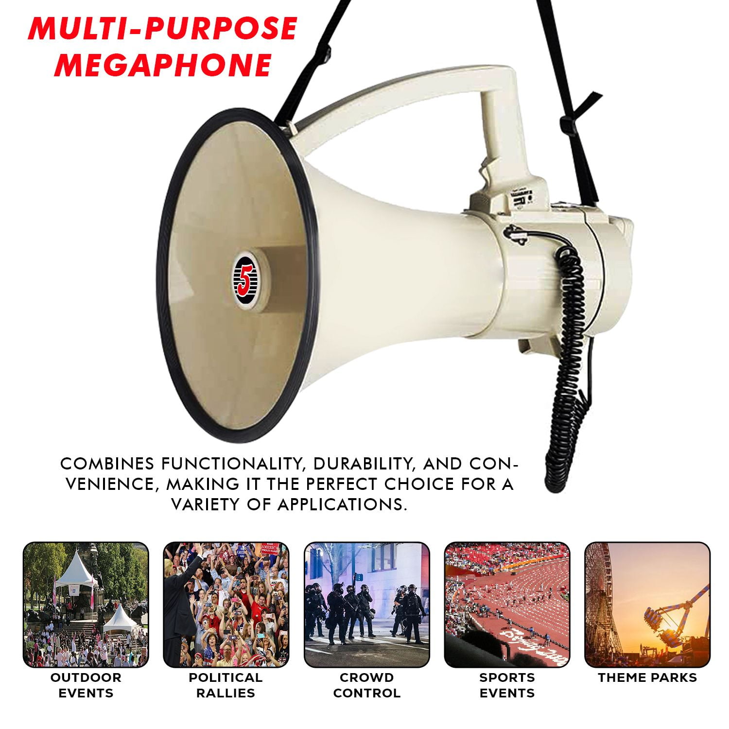 100W Long-Range Voice Amplifier with Siren, USB/SD/AUX Inputs & Weatherproof Design - Portable PA Speaker for Sports, Events, and Emergency Alerts