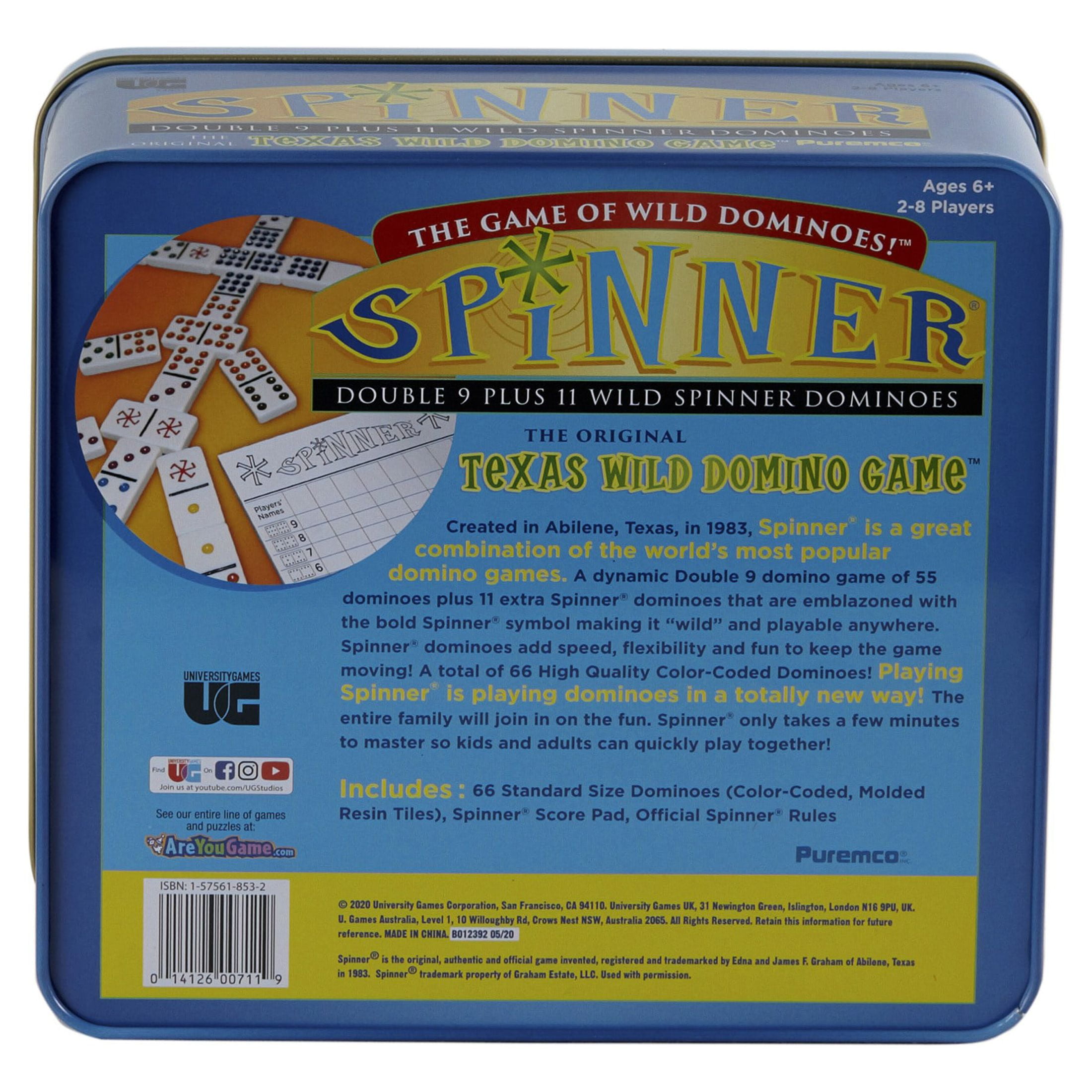 University Games, Spinner Game of Wild Dominoes in On-the-go Travel Tin , for 2 to 8 Players Ages 6 and Up