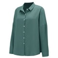 thumbnail image 5 of Holzkary Womens Long Sleeve Button Down Cotton Linen Shirt Blouse Loose Fit Casual V-Neck Tops Pleated Lapel Shirt Station Explosion Solid Color Top Mint Green Xl, 5 of 9