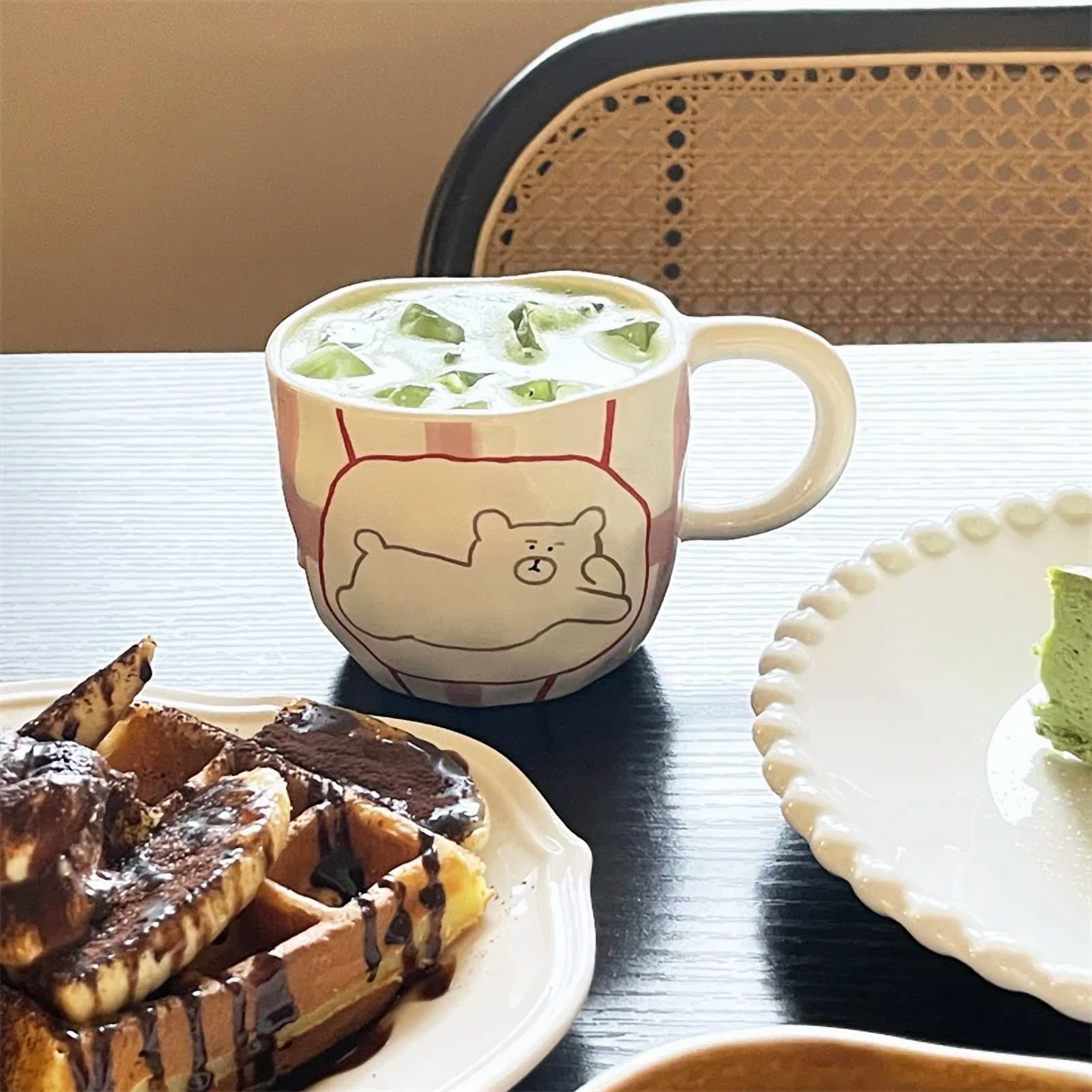 Espresso cup Hand Pinched Irregular Ceramic Mug Cute Bear Pattern Coffee Cup