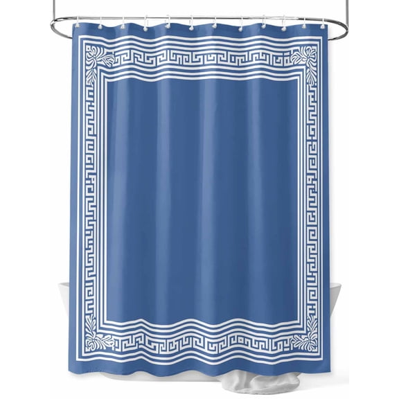 Shower Curtain Greek Key Design Shower Curtains for Bathroom, Waterproof Polyester Shower Curtain Set with Hooks, Standard Size 66" x 72" Navy Blue Geometric