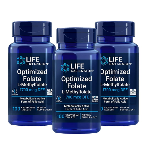 Munching pk oplichter Life Extension Optimized Folate cardiovascular health supplement 1000 mcg -  L-Methylfolate Support Brain & Heart Health - 3 Pack - Walmart.com
