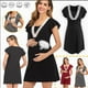 thumbnail image 3 of Vestido de maternidad para lactancia de mujer, vestido de verano de maternidad de manga corta con retazos de encaje a la moda, negro L, 3 of 5