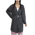 thumbnail image 2 of Fanxing Women Robes Lightweight Knee Lenght Bathrobe Short Kimono Robe Soft Knit Ladies Sleepwear Dark Gray L, 2 of 8